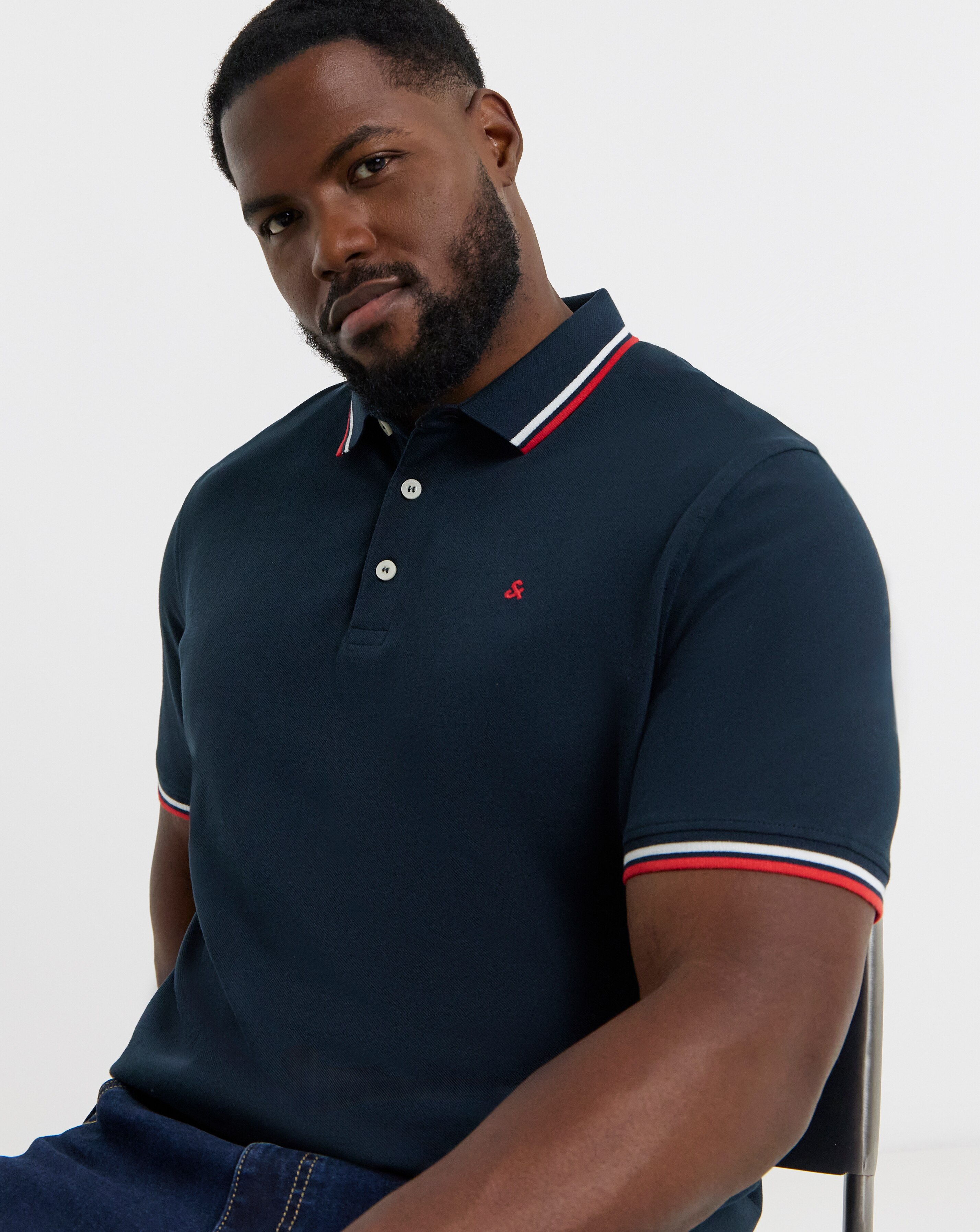 Jack & Jones Premium Paulos Tipped Polo - Navy/Red