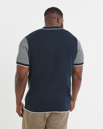 Navy Knitted Cuban Collar Polo