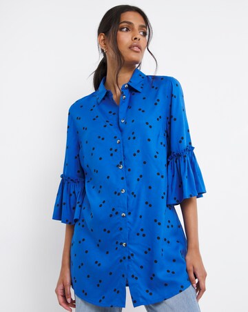 Blue Spot Short Sleeve Frill Cuff Shirt
