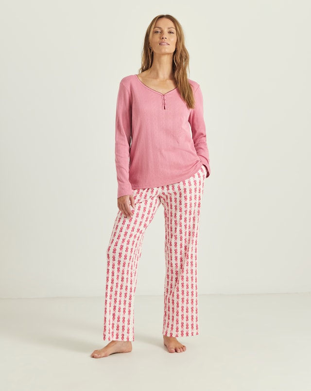 Pretty Secrets Henley Top Pointelle Pyjama Set Heart Stripe