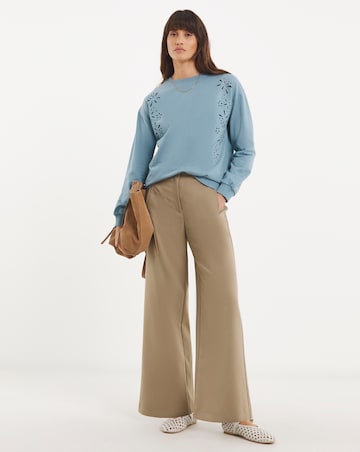 Pure Cotton Crew Neck Cutwork Long Sleeve Sweatshirt