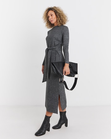 Marl Tie Waist Midi Dress