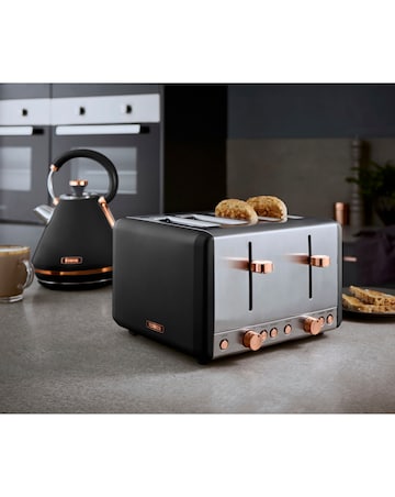Tower Cavaletto Black and Rose Gold 4 Slice Toaster