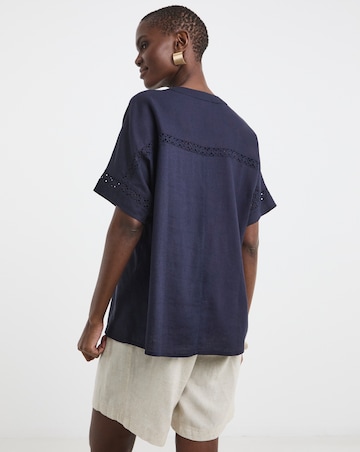 Crochet Trim Linen Mix Tunic Top