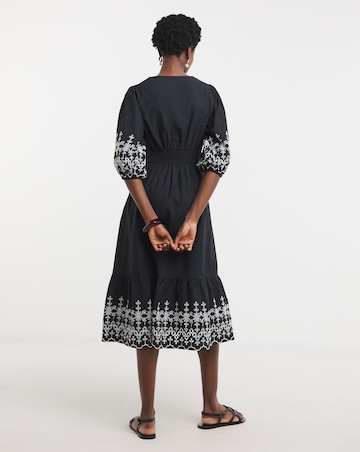 Broderie Button Through Tea Dress With Shirred Back Dress