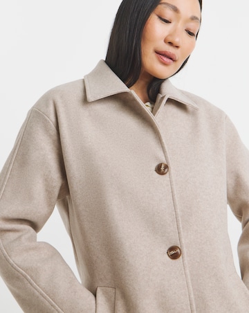 Oatmeal High Collar Button Front Lined Coat