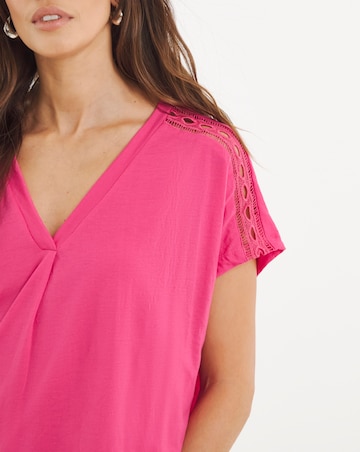 V Neck Grown on Sleeve Trim Insert Longline Top