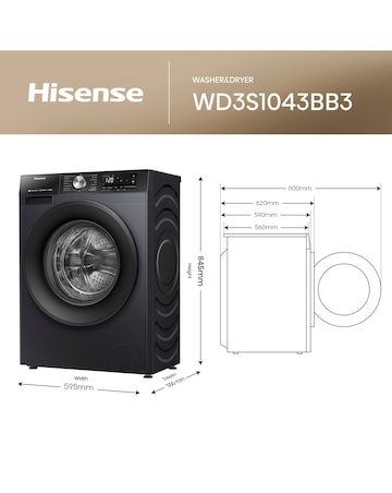 Hisense 3S Series WD3S104BB3 WiFi-enabled 10kg Washer Dryer - Black