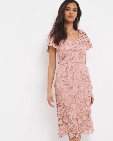 Joanna Hope Blush 3D Lace Midi Dress