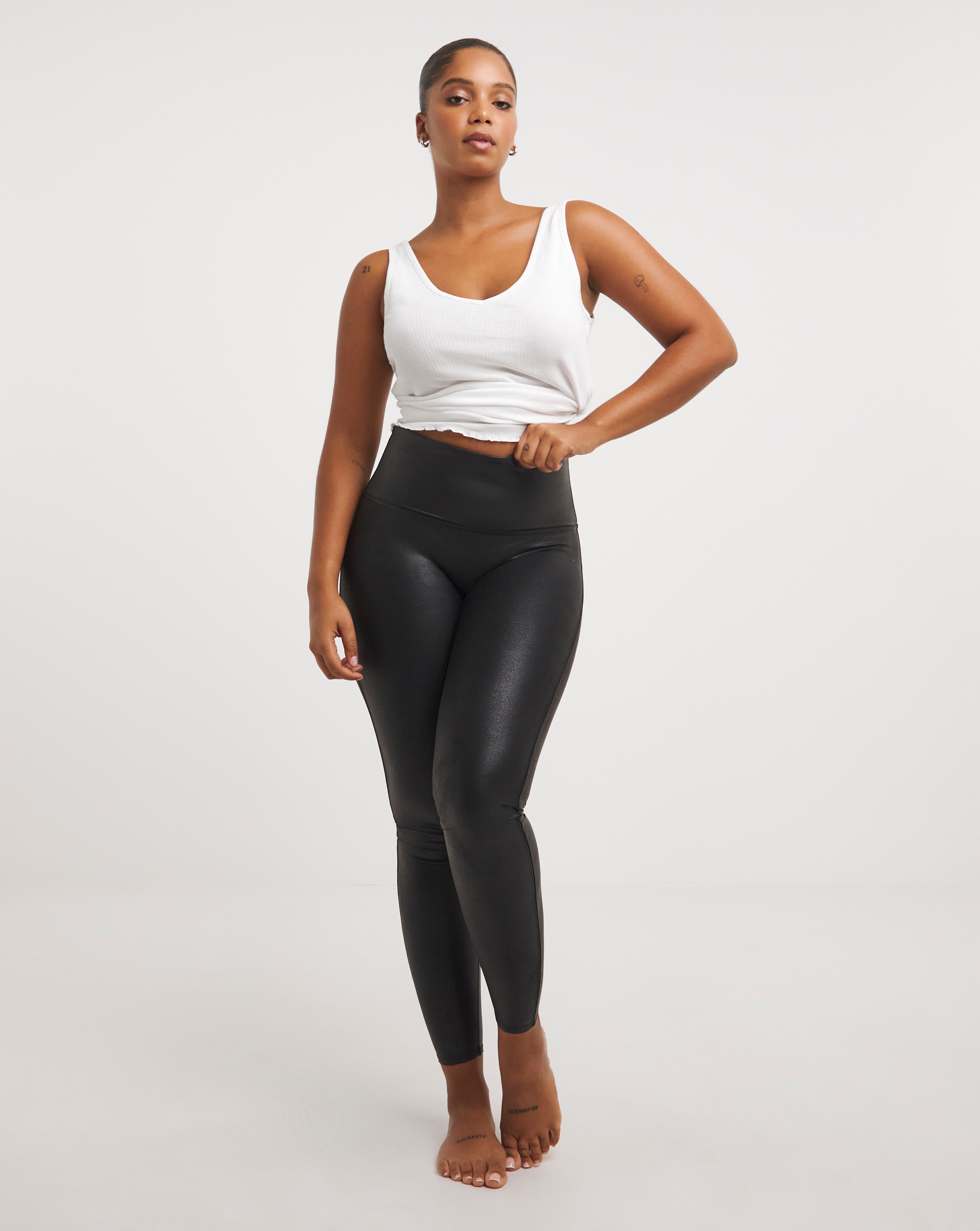 Spanx Medium Control Faux Leather Leggings Black | JD Williams