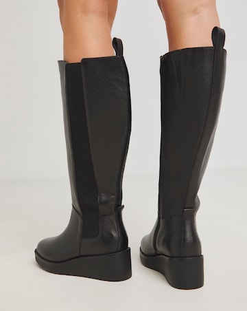 Mars Wedge Knee High Leather Chelsea Boot - Wide Fit (E) & Super Curvy