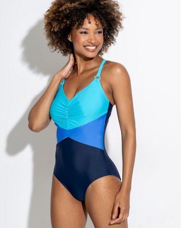 Pour Moi Brighton V Neck Tummy Control Swimsuit Aqua Tropic