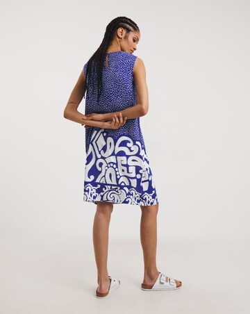 Border Print Linen Shift Dress