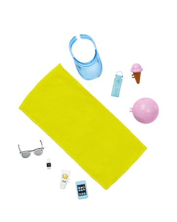 Barbie Ken Doll with Swim Trunks and Beach-Themed Accessories