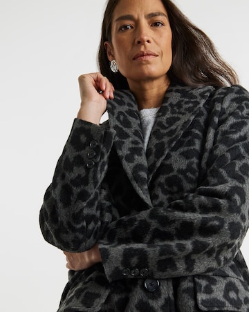 Grey Leopard Printed Relaxed Coat