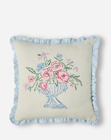 Flora Embroidered Ruffled Cushion