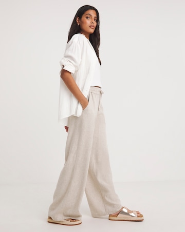 Natural Linen Mix Wide Leg Trousers
