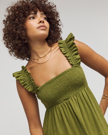 Nobody's Child Khaki Green Linen-blend Maya Maxi Dress