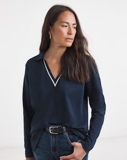 Contrast V-Neck Collared Top