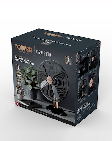 Tower 12 Black & Rose Gold Cavaletto Metal Desk Fan