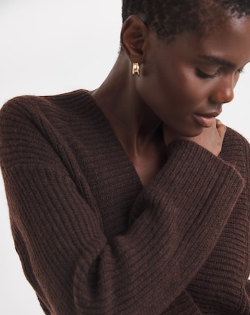 Chocolate Deep V Neck Knitted Jumper