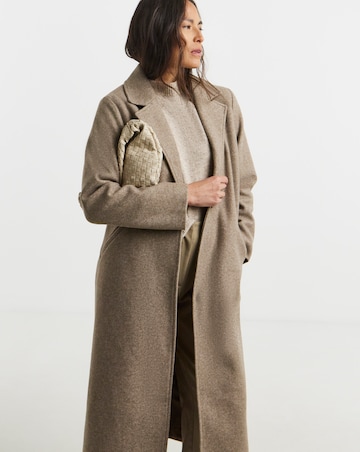 Tan Single Breasted Longline Lined Coat