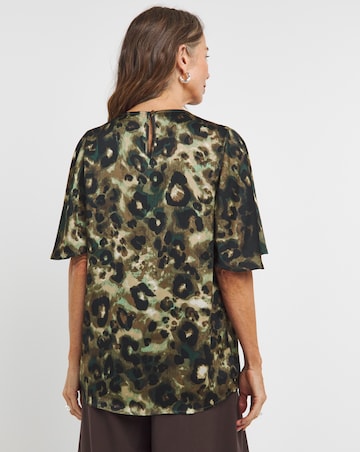 Womens Satin Angel Sleeve Top - Animal