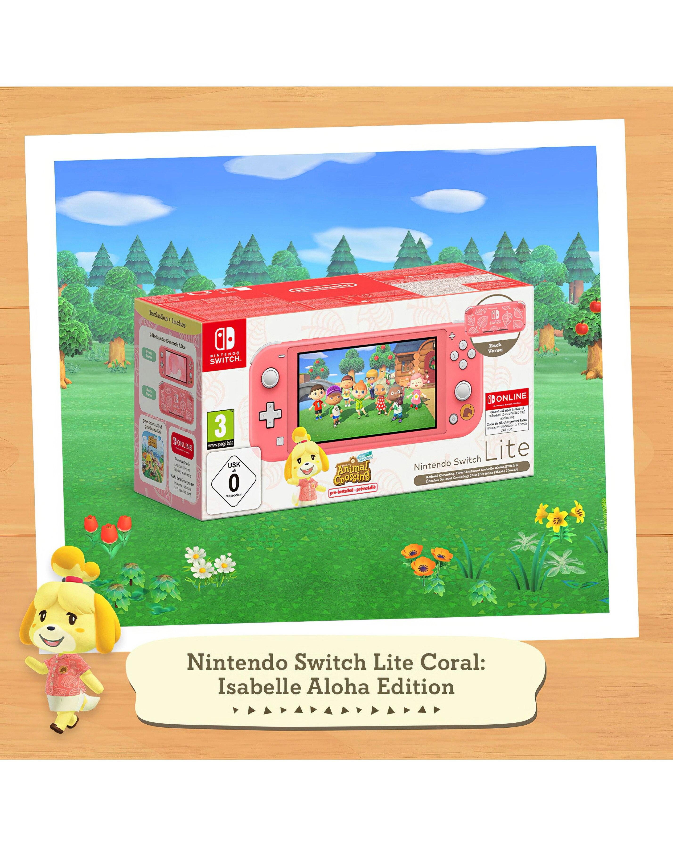 Nintendo Switch Lite Coral Isabelle Aloha Edition & 12 Months