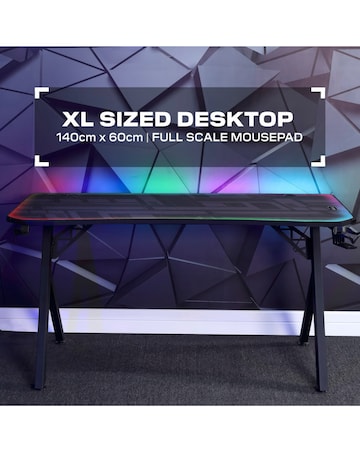 X Rocker Lumio XL Gaming Desk with LED Lighting - Carbon Black
