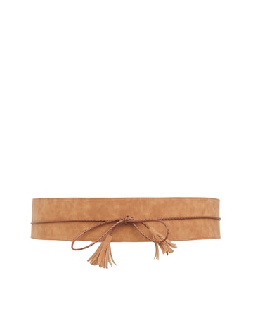 Tan Tassle Tie Waist Belt