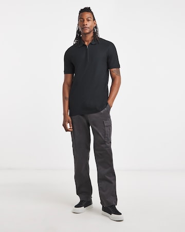 Lyle & Scott Short Sleeve Ottoman Half Zip Polo - Black