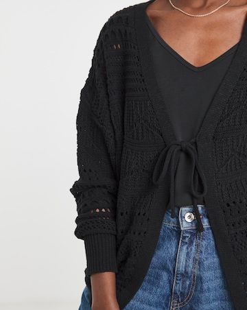 Black Tie Front Crochet Cardigan