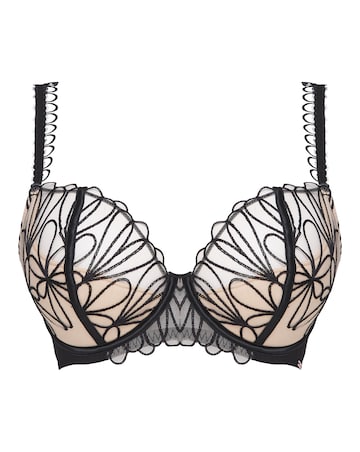 Figleaves Curve Artistry Embroidery Underwire Quarter Balcony Bra B-F - Black