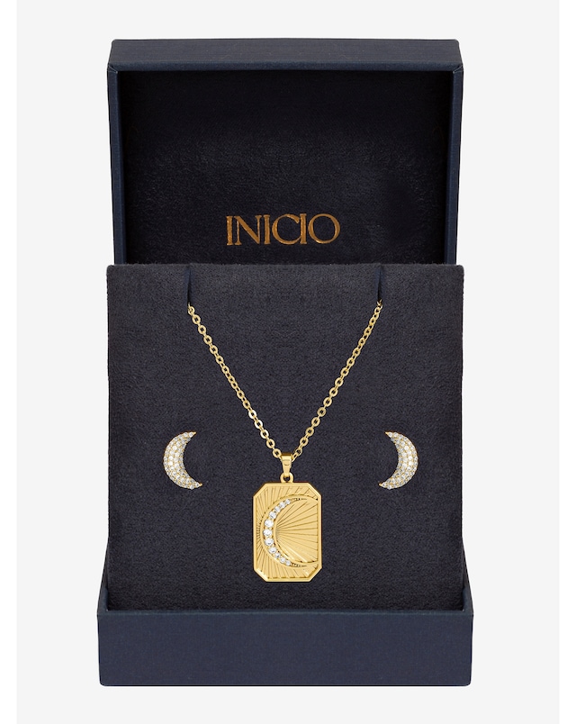 Inicio Gold Plated and Pave Moon Set - Gift Box