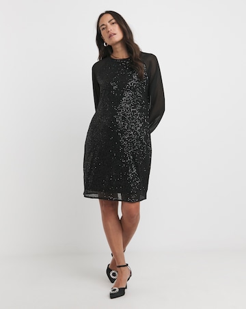Sheer Detail Sequin Shift Dress