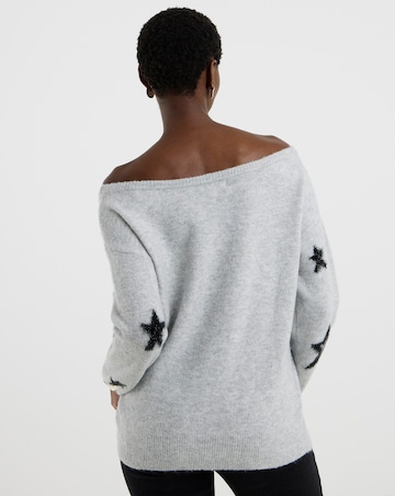 Grey Off The Shoulder Tinsel Star Tunic