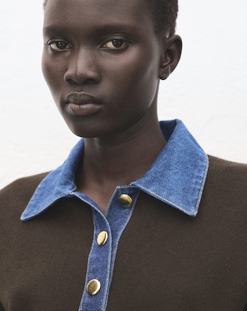 Mango Sweater With Denim Collar