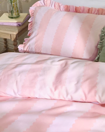 Wylder Birdie Stripe Cotton Blend Ruffle Duvet Set