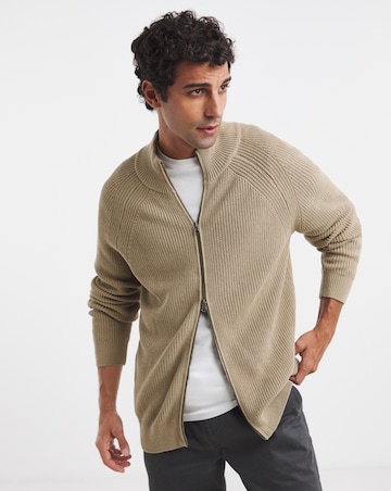 Fisherman Knitted Zip Through Cardigan