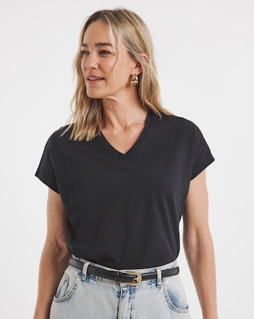 Pure Cotton Black Basic V-Neck Short Sleeve T-Shirt