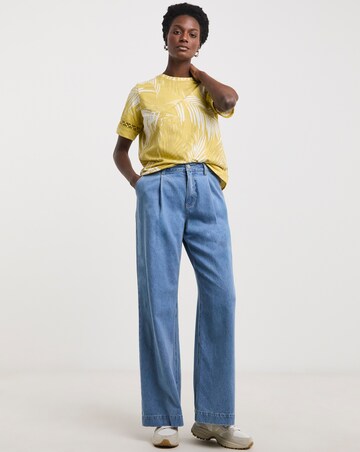 Pure Cotton Leaf Print Lace Insert T-shirt