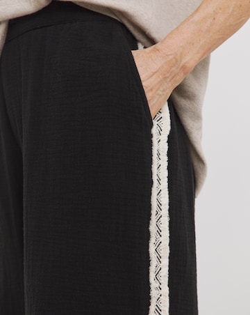 Pure Cotton Textured Trim Border Wide Leg Trousers