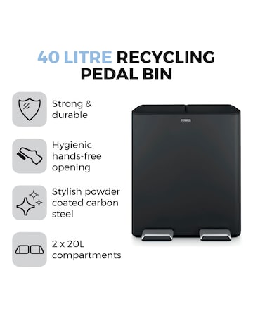Tower 40L Recycling Pedal Bin Black