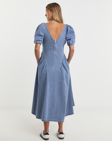 Simply Be Mid Blue Denim Puff Sleeve Dress