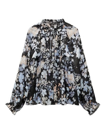 Mango Floral Tie Neck Flowy Blouse