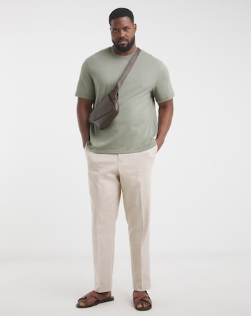 Linen Blend Relaxed Fit T-Shirt- Khaki