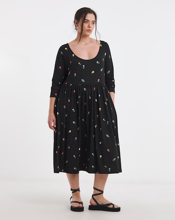 Simply Be Ditsy Print Scoop Neck Pocket Midi Dress