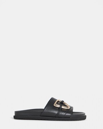 Utica Oversized Trim Leather Mule Sandals - Wide Fit (E)