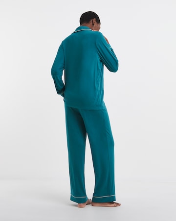 Figleaves Satin Trim Button Through Pyjama Set