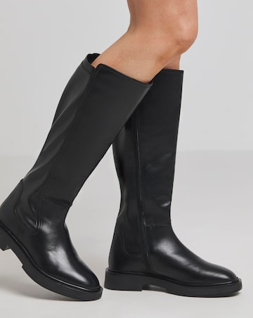 Perry Stretch Back Panel Flat Knee High Boots - Wide Fit (E) & Curvy Plus Calf